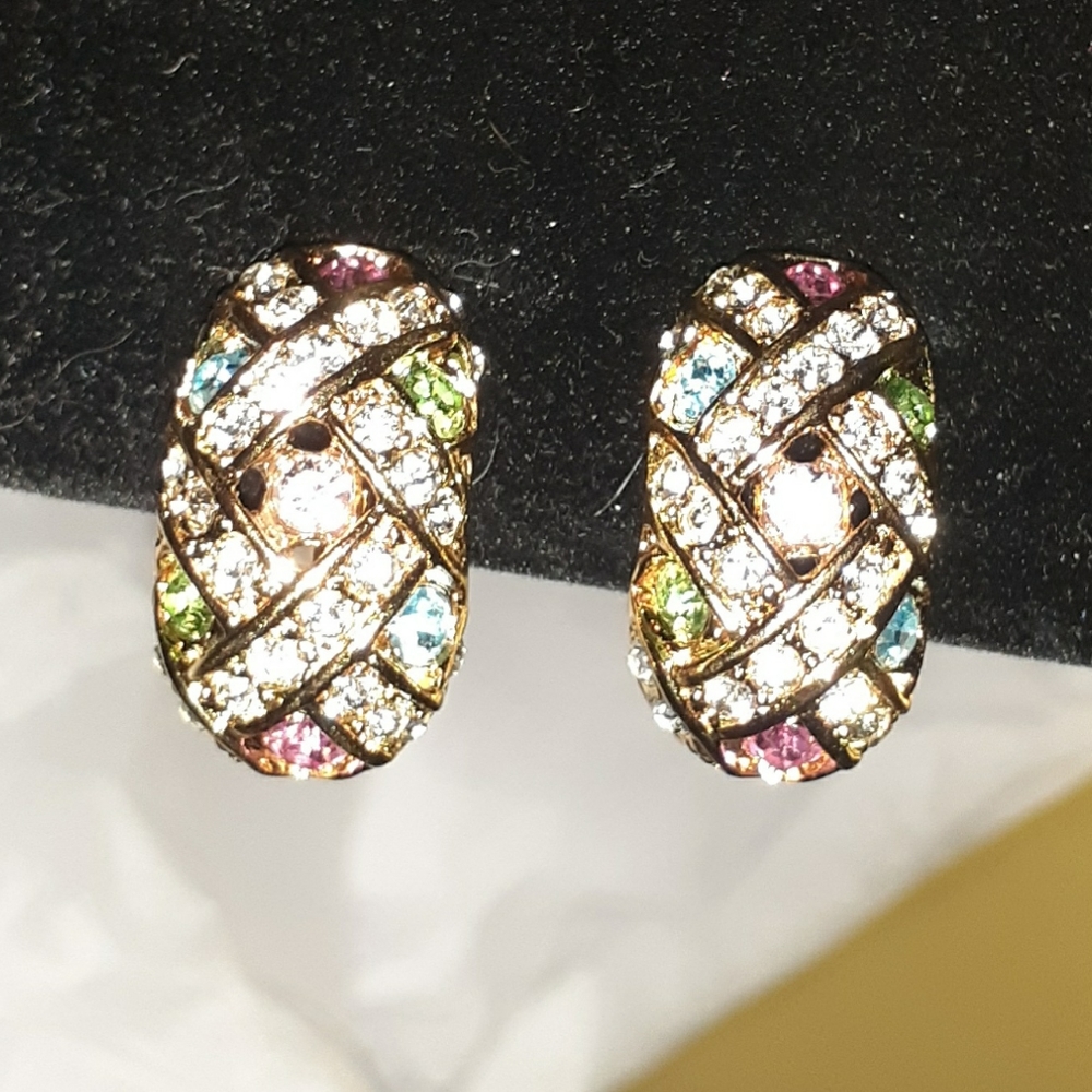 Joan Rivers Woven Colors Signed Crystal Earrings